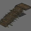 Medieval Wooden Defensive Bridge With Spiked Supports And Planks