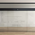 Black Frame Transparent Glass Sliding Door With Indoor Furniture And Wooden Floor
