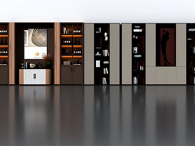 Modern Wine Cabinet With Glass Display Doors LED Lighting And Wooden Shelves 3d model