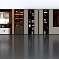 Modern Wine Cabinet With Glass Display Doors LED Lighting And Wooden Shelves
