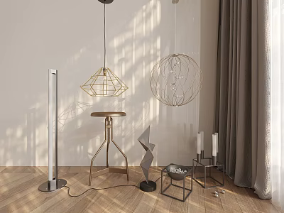 Decorative Ornament Set With Modern Pendant Lights Floor Lamp Side Table Sculpture And Candle Holders 3d model