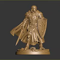 Detailed Golden Knight Statue With Armor Cloak Sword Shield And Base