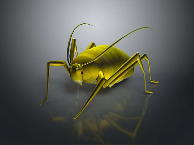 Yellow Insect With Long Antennae And Shiny Surface On Dark Background 3d model