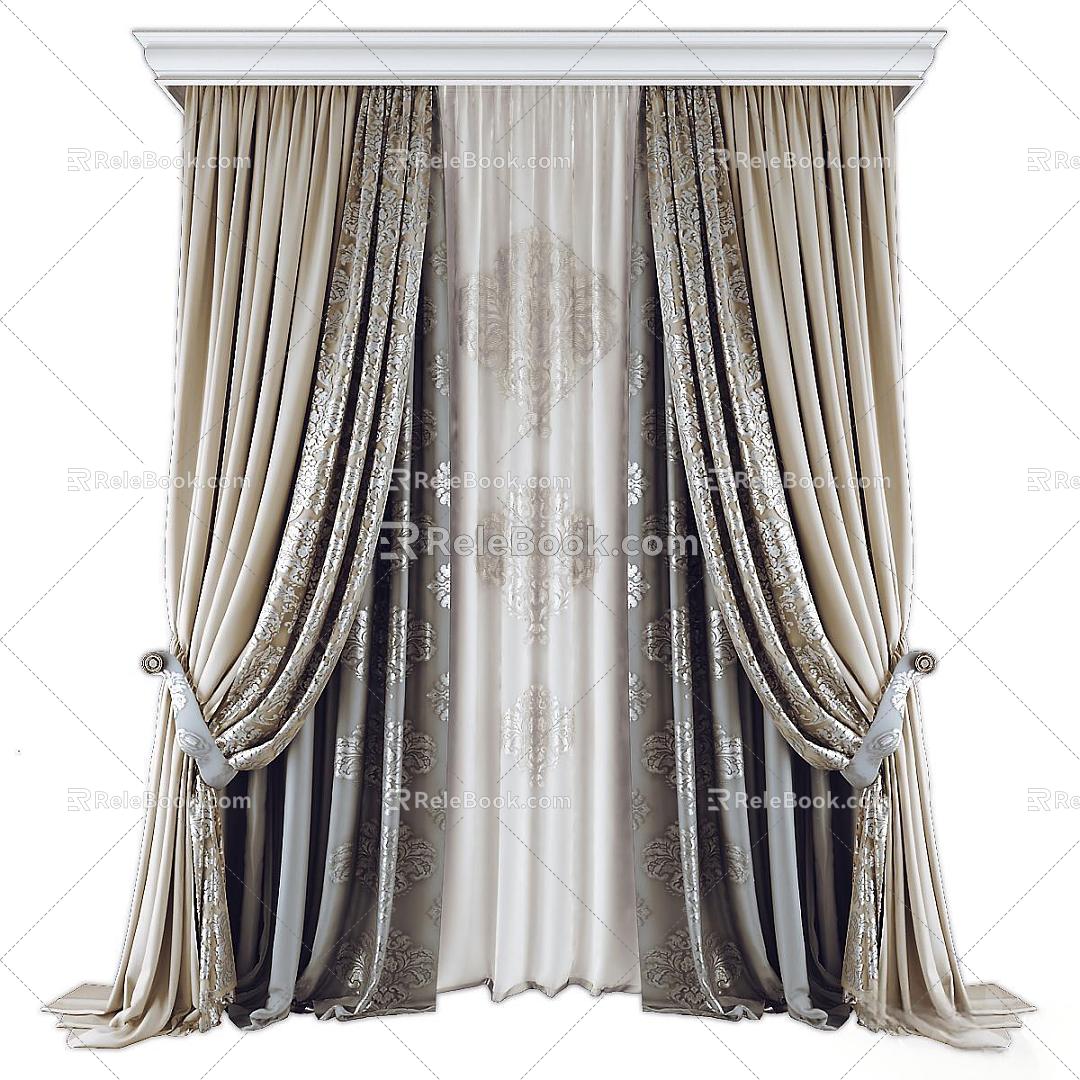 European classical fabric curtain retro curtain European curtain fabric curtain 3d model