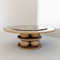 Round Modern Dining Table With Marble Tabletop And Three Tiered Wooden Spherical Base 3d model