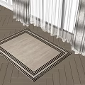 Beige Square Rug With Black Border On Wooden Floor Under Sunlight And Curtains