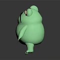 3D Cartoon Frog Character With Green Body Raising Hand And Big Eyes