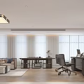 Modern Office Interior Design With Large Windows Curtains Desk Office Chair Sofa And Rug