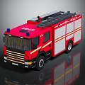 Red Fire Truck With Ladder Blue Lights And White Yellow Stripes For Fire Rescue