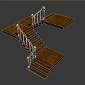 Elegant Wooden Staircase With Landing Platform And Ball Finial Railings Design Structure
