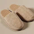 Cozy Beige Striped Slippers For Home Use With Soft Inner Lining