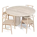 Modern Round Dining Table Set With Marble Top And Wooden Chairs 3d model
