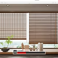 Modern Brown and Beige Blinds on Window Sill with Plants Decorations Books