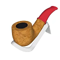 Wooden Smoking Pipe With Red Mouthpiece And Metal Stand As Lifestyle Product