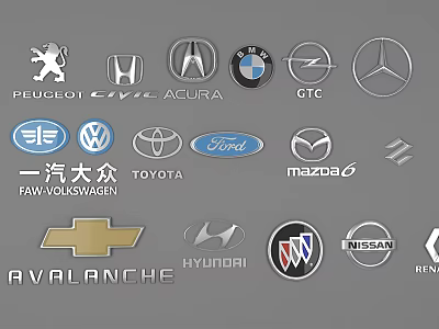 Different Types Of Automotive Brand Logos Collection Including Major Car Manufacturers Emblems 3d model