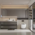 Modern Bathroom Interior Design With Vanity Large Mirror Cabinets Toilet And Glass Shower Partition