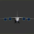 Passenger Plane with White Body Blue Tail Four Propeller Engines Red Wingtips