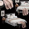 Cozy Double Bed With Plush Pillows Knitted Blanket And Nightstand Decor