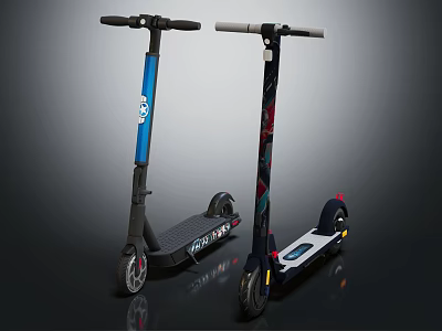 Two Stylish Electric Sports Scooters With Different Colorful Designs And Wheels 3d model