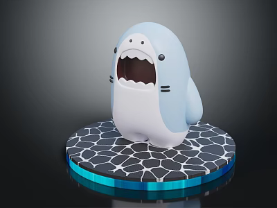 Decorative Round Furniture Platform With Black White Cracked Pattern And Blue Luminous Edge 3d model