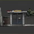 Entrance Gate With Blue Door Red Brick Walls White Frame And Colorful Roof Section
