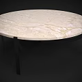 Round Beige Veined Marble Dining Table with Black Metal Legs Modern Design