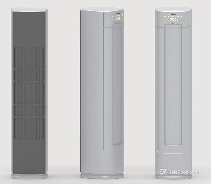 Three Modern Air Conditioner Fans Featuring Sleek Vertical Design And Control Panels 3d model