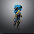 3D Character in Blue Uniform with Helmet Yellow Gloves Knee Pads Tool Belt and Equipment