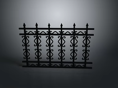 Black Iron Fence With Pointed Tops And Intricate Decorative Patterns 3d model