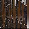 Amusement Park Mirror Maze Featuring Wooden Signs And People Exploring Fun Activity