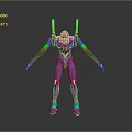 Purple Green Mechanical Character 3D Model With Futuristic Sci Fi Body Design And Shoulder Structures