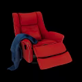 Red Recliner Single Sofa With Blue Blanket Accent Pillow Plush Velvet Upholstery Modern Comfortable Design