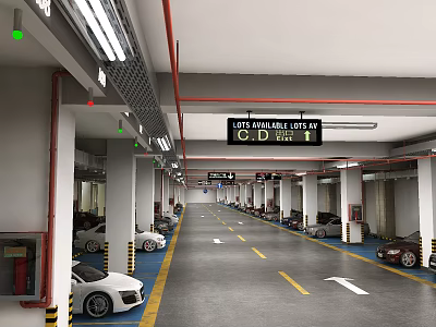 Spacious Well Lit Parking Garage with 103 Available Spaces Floor 1 Yellow Lines White Arrows 3d model