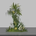 Three Dimensional Floral Display With Lush Green Plants White Blooms And Yellow Flowers