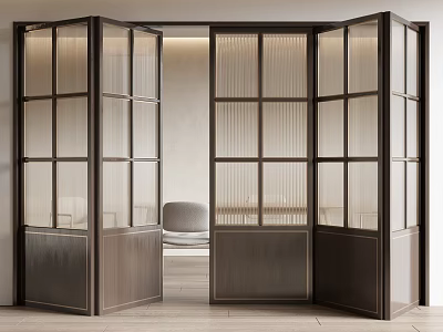 Modern Folding Doors Featuring Glass Panels and Metal Frames in Interior Space Partition Design 3d model