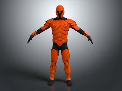 Orange Armored Sci Fi Warrior Character Full Body Design With Black Accents 3d model