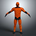 Orange Armored Sci Fi Warrior Character Full Body Design With Black Accents