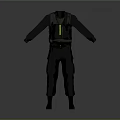 Black Tactical Jumpsuit With Yellow Stripe Long Sleeves And Multiple Pockets