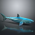 Blue Shark With Metallic Shiny Surface On Grey Gradient Background Showing Reflection 3d model