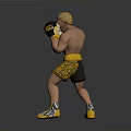 Muscular Man Wearing Black Yellow Boxing Gloves Yellow Shorts And Yellow Shoes In Fighting Stance