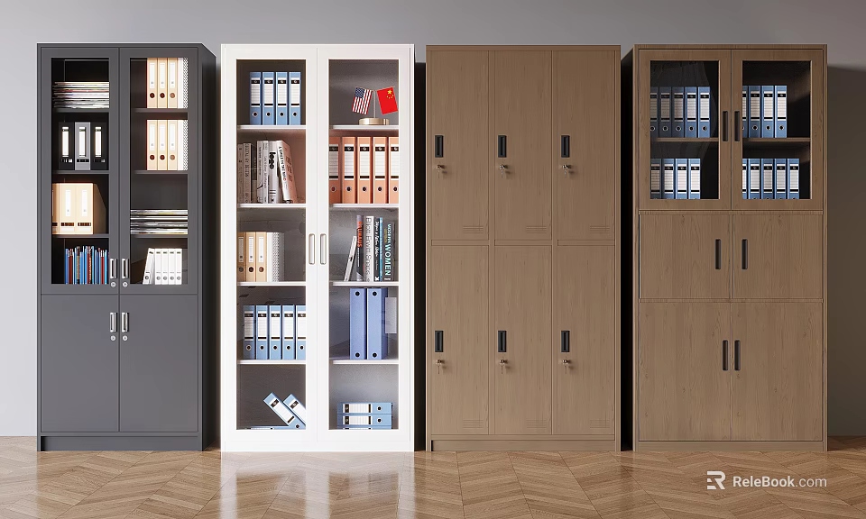 Multiple Modern Storage Cabinets In Various Colors For Organized Office File Storage 3d model 