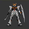 Futuristic Robot Action Figure With White Orange Gray Armor And Sword Weapon