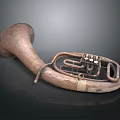 Vintage Household Brass Instrument With Curved Tubes Bell And Metal Straps