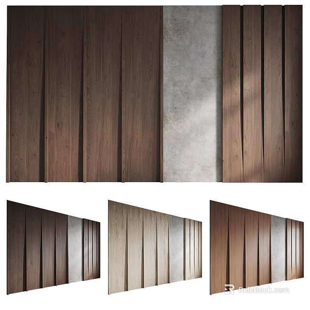 Wooden And Concrete Accent Walls With Varied Designs 3d model 