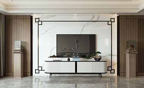 New Chinese TV background wall TV cabinet 3d model