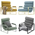 Modern Orange Upholstered Lounge Chair With Striped Cushion And Metal Frame