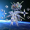 Giant Mechanical Structures In Space With Blue White Accents And Earth Background