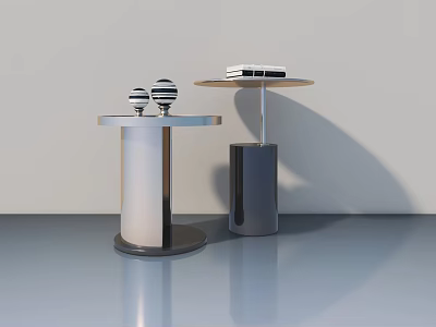 Modern Coffee Table Set With Silver Cylindrical Base Decorative Spheres And Black Cylindrical Base Books 3d model