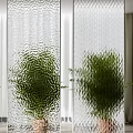 Modern Textured Glass Partitions with Different Patterns and Green Plants in Contemporary Interior