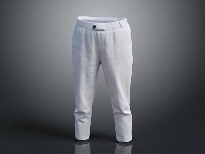 Fashionable White Straight Leg Pants With Belted Waist For Casual Wear 3d model